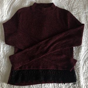 Burgundy/black mock neck lace top